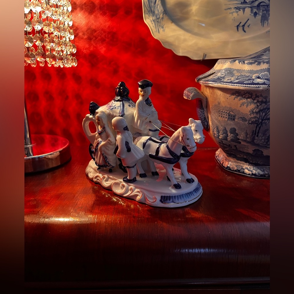 Vintage Porcelain Horse and Carriage Figurine